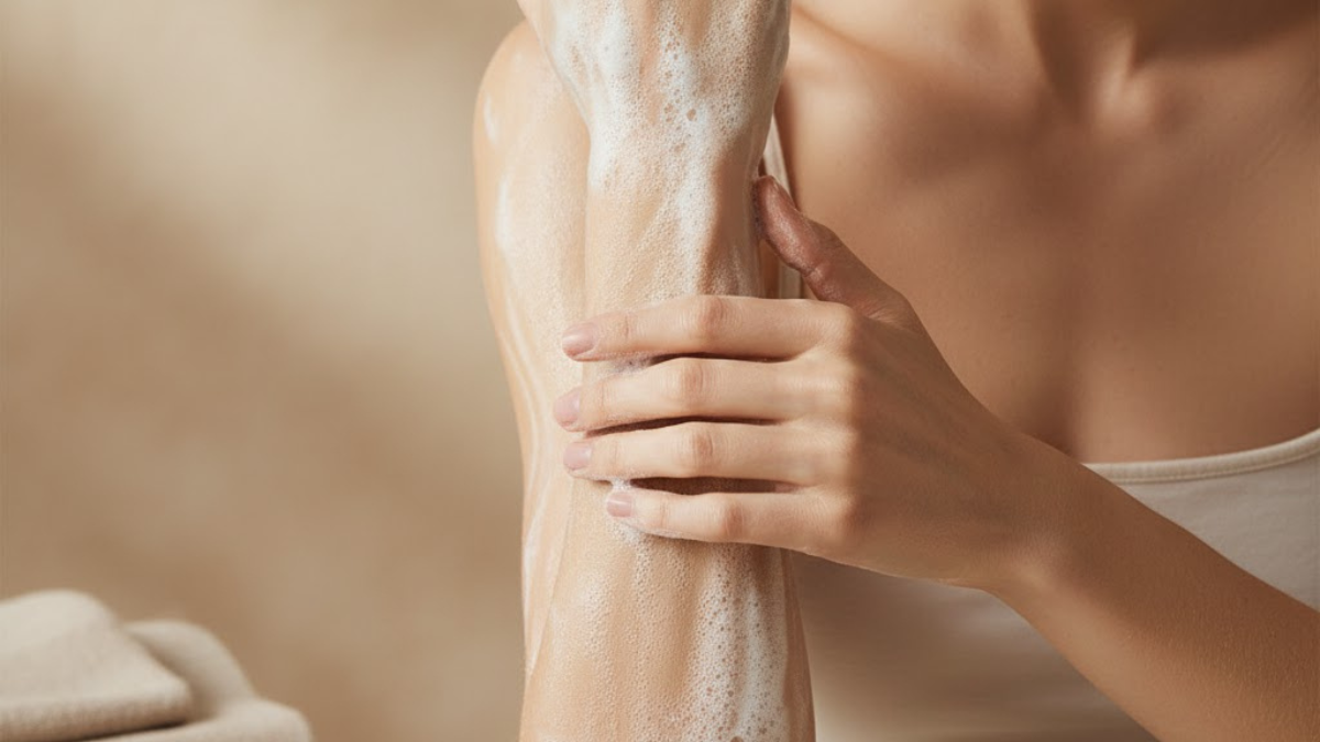 Bras savonné avec une mousse fine – rituel Kaprae au lait de chèvre