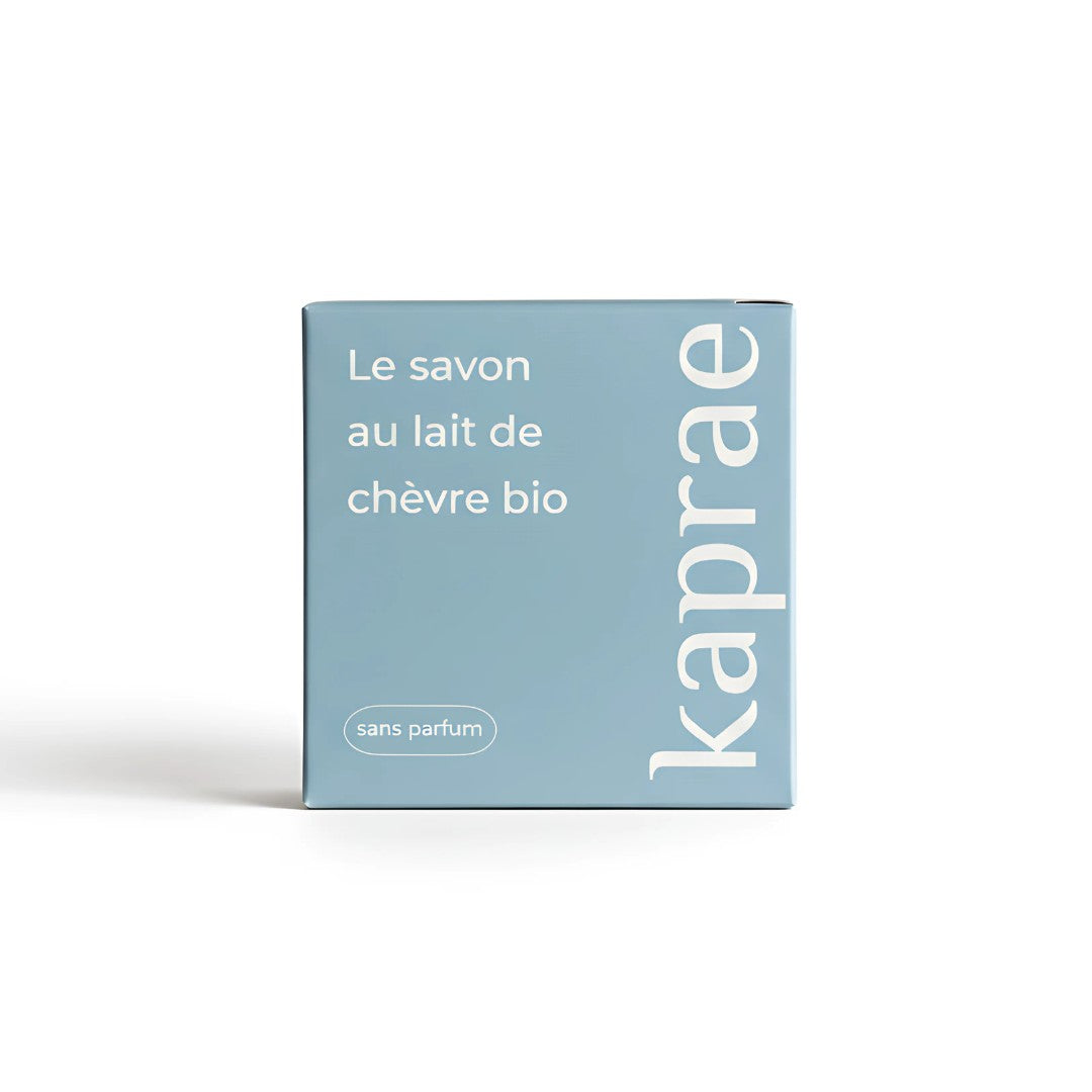 Savon au lait de chèvre bio sans parfum Kaprae, spécialement formulé pour les peaux sensibles et réactives.